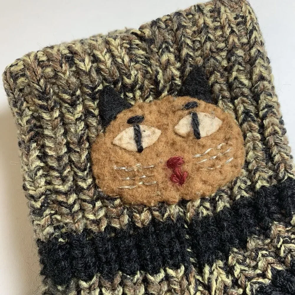 Vintage Handcrafted Kitty Cozy Warm Socks Med Multicolor Brown/Black/Gold Boho